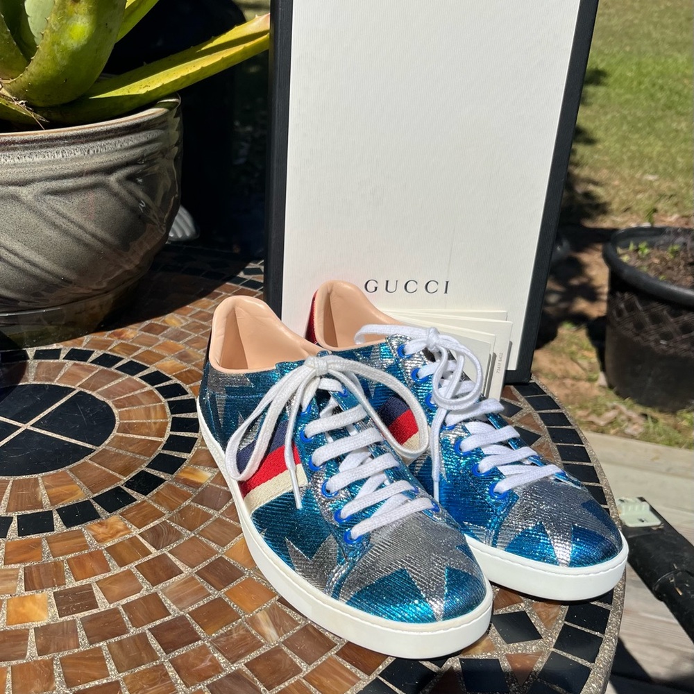 Gucci Ace Lurex Starry Sky Patriotic sneakers 7.5 / 37.5 - excellent - Picture 3 of 11